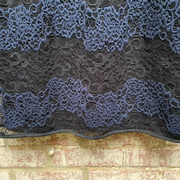 Ann Taylor Loft Black Navy Blue Striped Lace Sheer Shift Dress Sz 8 -NWT - Picture 5 of 14